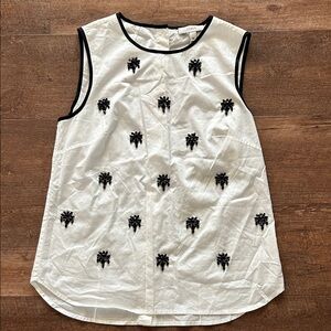 J. Crew White Tank Top with Black Floral Accents